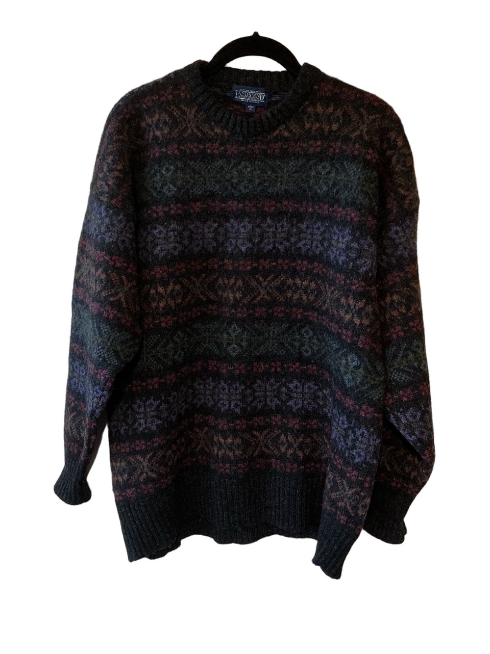 Vintage Lands' End Men's Shetland Wool Fair Isle Sweater Made in Scotland XL
